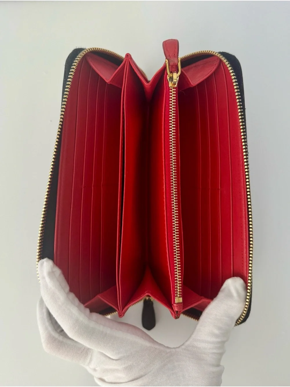 Prada Black Saffiano Zip-Around Clutch with Gold Logo